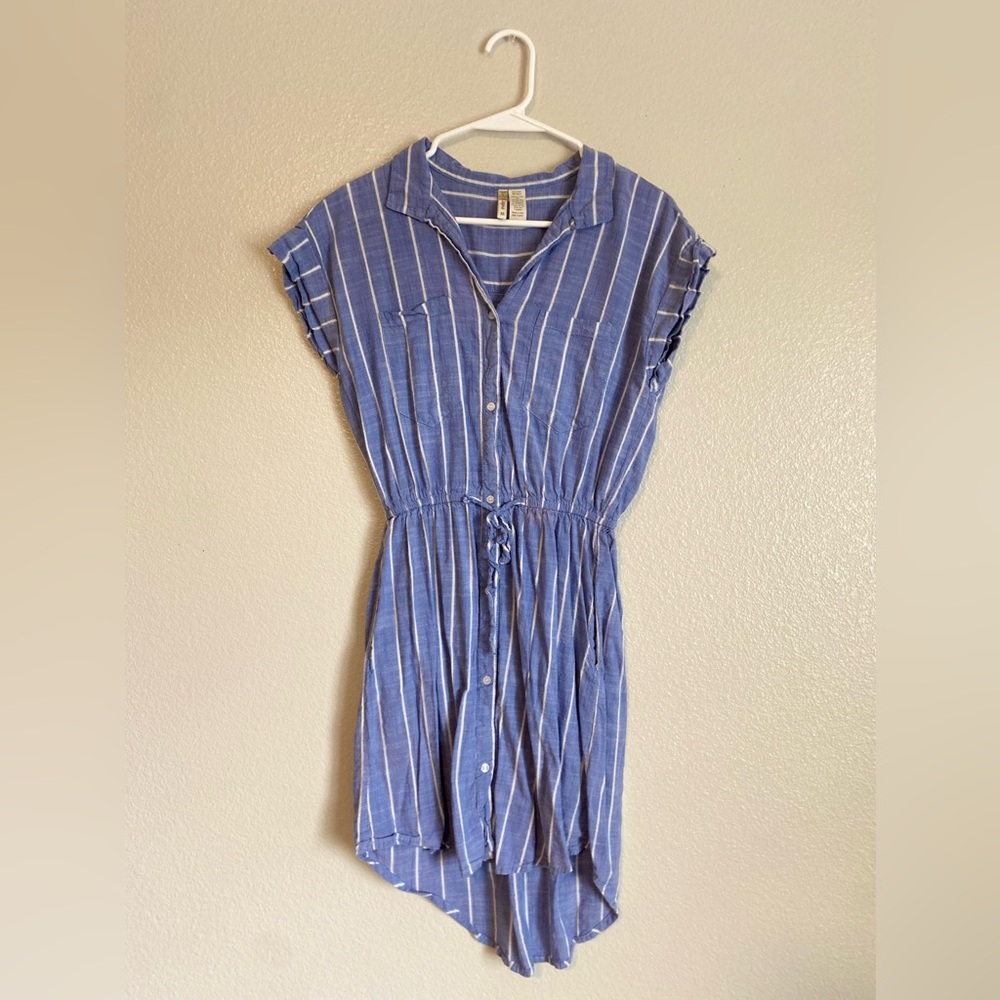 Japna Women’s Blue/White Striped High Low Midi Summer Cotton Dress Size M